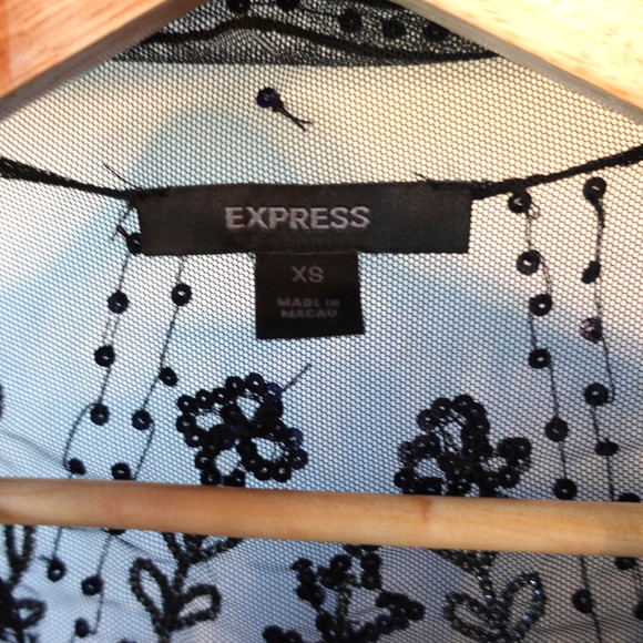 Vintage Y2K Sheer Sequin Mesh Shrug Womens XS Black Cropped Whimsigoth Fairy Top - Picture 5 of 8